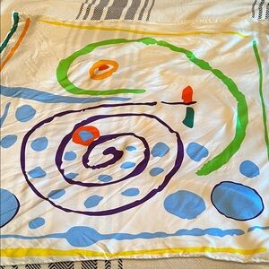 Pablo Picasso Abstract Swirl Pattern Silk Scarf in White, Blue & Green 💯 silk.